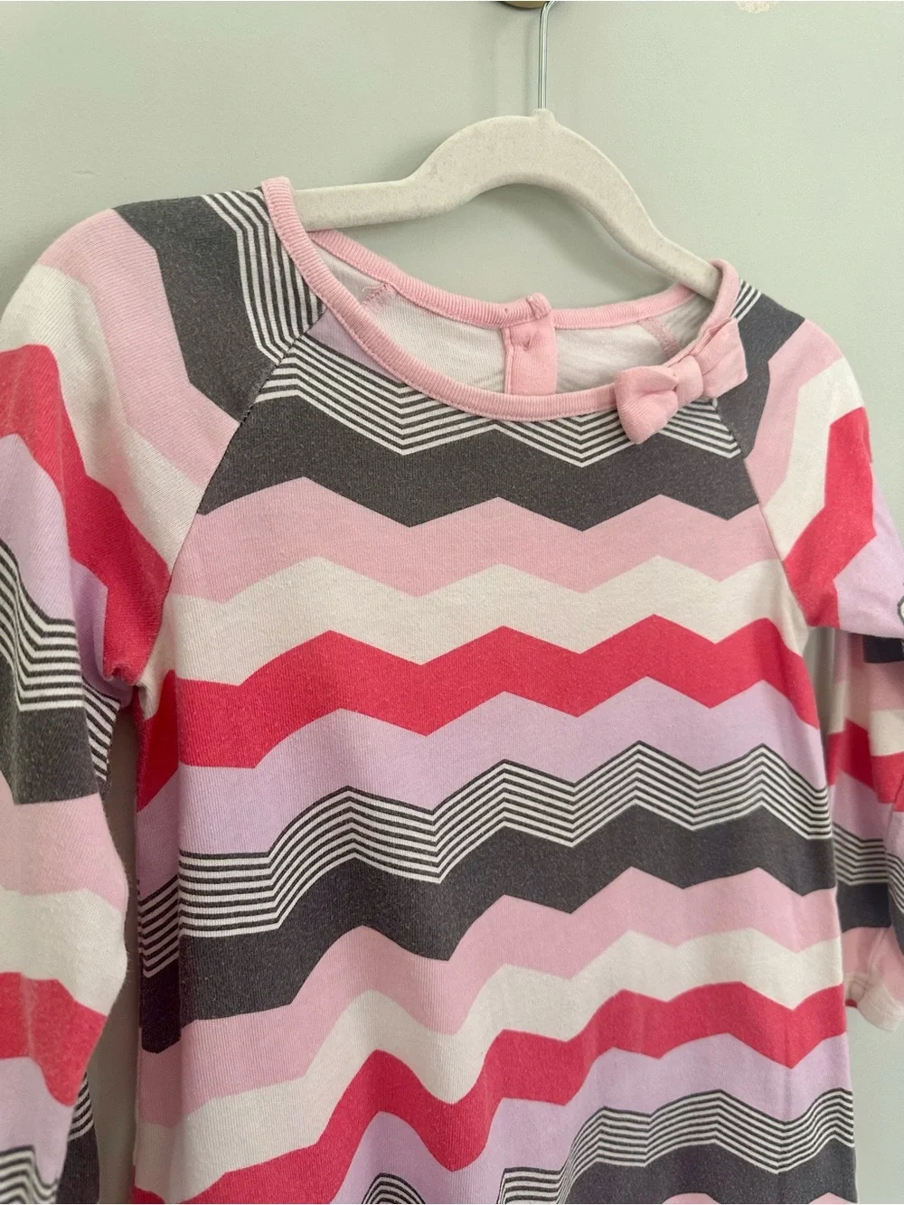 Gymboree Girls 4T Chevron Stripe Long Sleeve Dress Pink Bow